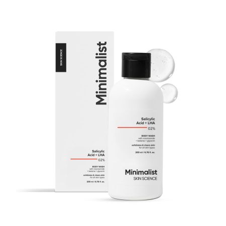 Minimalist 2% Salicylic Acid + LHA Body Wash | Gentle Exfoliating Bodywash for Body Acne, Un-even, Rough & Bumpy Skin | Sulphate (SLS), Dye, & Fragrance Free | Shower Gel for Women & Men | 200 ml
