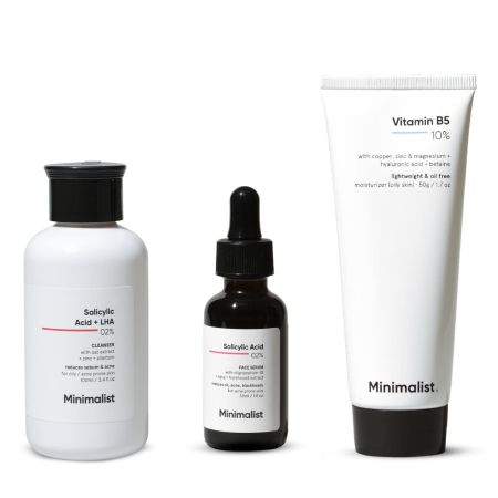 Minimalist Anti-Acne Kit, Skincare Routine Kit for Unisex, Salicylic Acid Face Wash, Vitamin B5 Moisturizer, and Salicylic Acid Serum Combo
