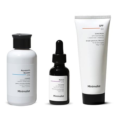 Minimalist Anti-Aging Skincare Kit, Routine Kit For Unisex, Face Wash, Serum & Sunscreen Combo, 180g
