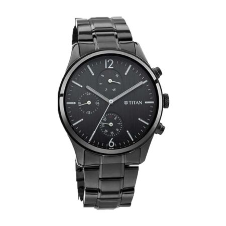Titan Men's Metropolitan Charm: Men's Multifunctional Black Watch with Metallic Accents-NS1805NM02