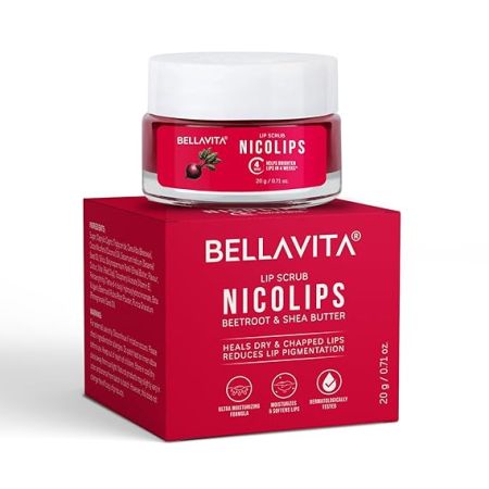 Bella Vita Organic NicoLips Lip Scrub Balm Brightening Dark Lips for Men and Women Dry Lips/Smoker/Chapped Lip & Lipstick Stains Removal Lipcare, 20 g