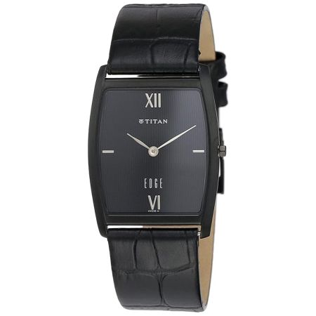 Titan Edge Quartz Analog Black Dial Leather Strap Watch for Men-NS1044NL01/NT1044NL01