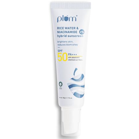 Plum 2% Niacinamide & Rice Water Sunscreen SPF 50 PA+++ | for Oily, Dry & Combination Skin | UVA/UVB Protection | Reduces Tan & Brightens Skin | No White Cast & Non-Sticky | for Women & Men | 50g