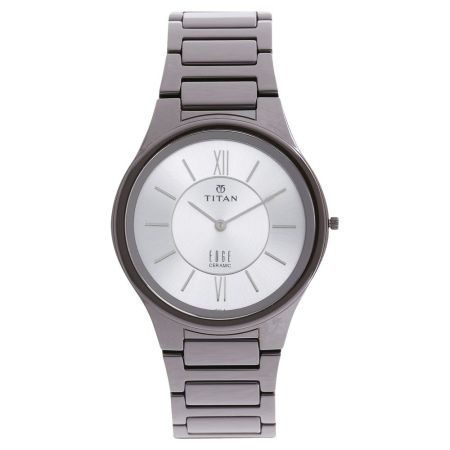 Titan Edge Ceramic Silver Dial Analog Ceramic Strap watch for Men-NS1696QC02/NT1696QC02