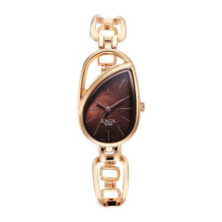 Titan Raga Chic Quartz Analog Brown Dial Rose Gold Metal Strap Watch for Women-NS2688WM01/NT2688WM01