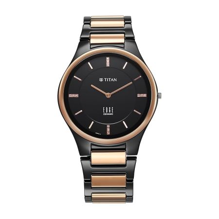 Titan Edge Ceramic Dress with Diamonds Quartz Analog Black Dial Ceramic Strap Watch for Men-1696KC02/NT1696KC02