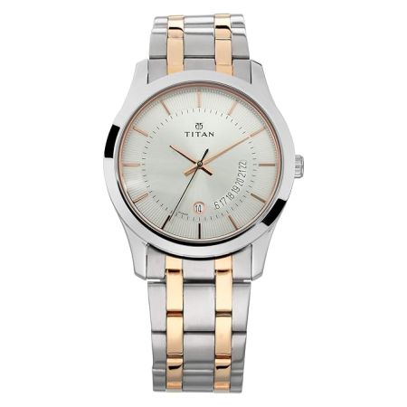 Titan Quartz Analog with Date Silver Dial Stainless Steel Strap Watch for Men-NS1823KM01/NT1823KM01