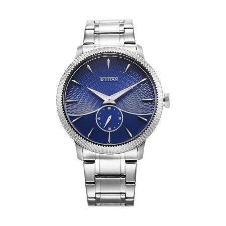 Titan Regalia Opulent Quartz Analog Blue Dial Silver Stainless Steel Strap Watch for Men-1828SM02/NT1828SM02