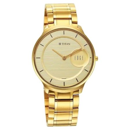 Titan Edge Metal Golden Dial Stainless Steel Strap Watch for Men-NS1843YM02/NT1843YM02