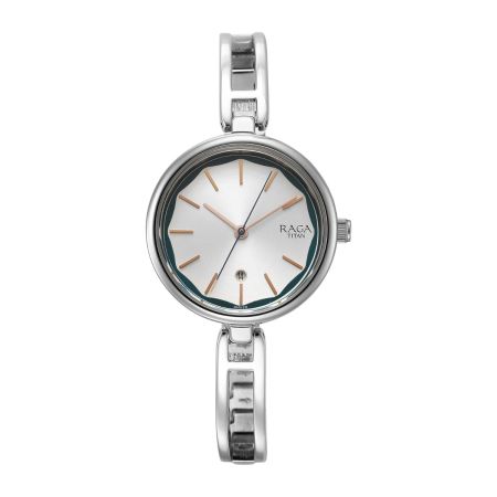 Titan Raga Viva White Dial Analog with Date Metal Strap Watch for Women-NS2683WM01/NT2683WM01