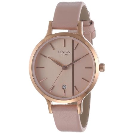 Titan Raga Viva Rose Gold Dial Analog with Date Leather Strap Watch for Women-NS2684WL01/NT2684WL01