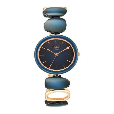 Titan Raga Ceramics Blue Dial Analog Metal Strap Watch for Women-NS95146KD01/NT95146KD01