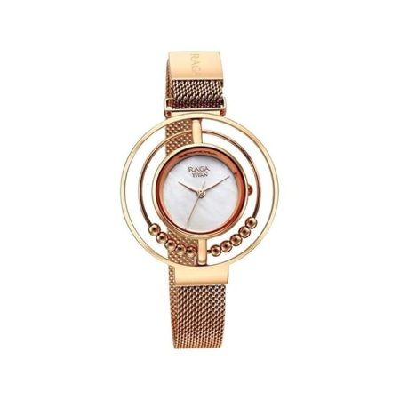 Titan Raga Delight Mother of Pearl Dial Analog Stainless Steel Strap Watch for Women-NS95203WM01/NT95203WM01