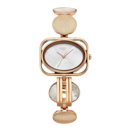 Titan Raga Power Pearls Quartz Analog Mother of Pearl Dial Metal Strap Watch for Women-NS95225WM01F/NT95225WM01F