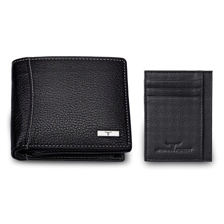 URBAN FOREST Oliver Black Leather Wallet & Card Holder Set for Men