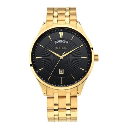 Titan Regalia Opulent Black Dial Analog with Day and Date Stainless Steel Strap Watch for Men-NR90127YM02