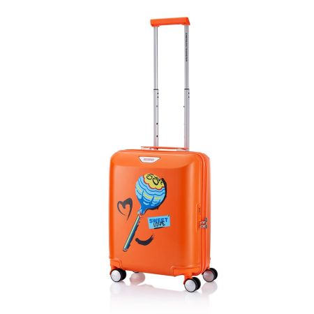 American Tourister Chupa Chups Small Hardside Polycarbonate Cabin Suitcase with Recessed TSA Lock & Double Wheels for Women & Men - Orange Cola
