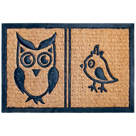 Onlymat Owl and Bird Coir Rubber Doormat (Beige, 16 x 24 x 0.2 Inches)