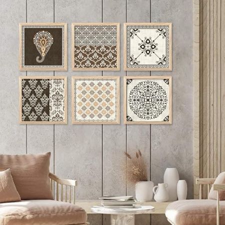 kotart Premium Digital Madhubani Art Paintings with Frame for Home Decor - Traditional Indian Painting for Wall Decoration Set of 6 (13x13 inch, Painting 12)