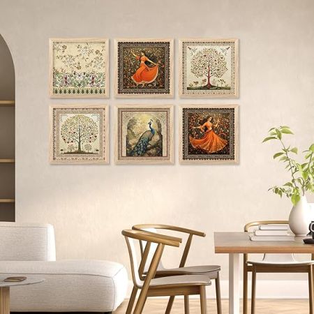 kotart Premium Digital Madhubani Art Paintings with Frame for Home Decor - Traditional Indian Painting for Wall Decoration (10x10 inch, Painting 5)