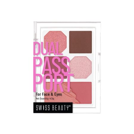 Swiss Beauty Face and Eye Dual Passport Palette | Eyeshadow + Blusher Palette | Combination of Mattes and Shimmers | Compact and Travel Friendly makeup kit | Shade- Party Ready, 4.5g