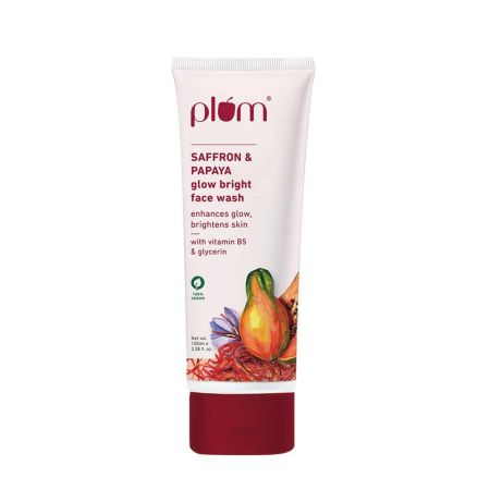 Plum Saffron & Papaya Glow & Brightening Face Wash with Vitamin B5 | Boosts Glow & Brightens Skin | Non-Drying | All Skin Types | Bright Gel Face Wash for Women & Men | for All Skin Types | 100ml