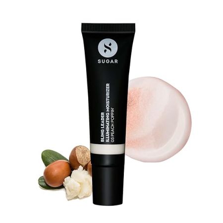 SUGAR Cosmetics - Bling Leader - Illuminating Moisturizer - 03 Peach Poppin'(Warm Peach Highlighter with Pearl Finish) - Lightweight Moisturizer and Highlighter, Protects against Pollution