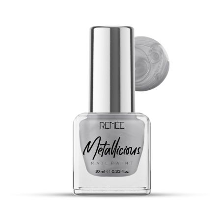 RENEE Metallicious Nail Paint- Pebble Grey 10ml | Quick Drying, Metallic Finish, Long Lasting, Chip resisting Formula with High Shine & Full Coverage | Acetone & Paraben Free