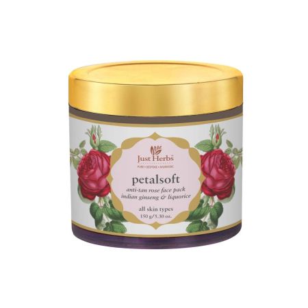 Just Herbs PetalSoft Antitan Rose Face Pack For All Skin Types (Parabens and SLS Free)