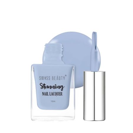 Swiss Beauty Stunning Nail Lacquer | Chip Resistant, Quick drying nail paint | Highly Pigmented with high shine Nail polish | Shade - Powder Sky, 10gm