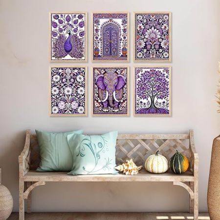 kotart Traditional Indian Pichwai Wall Art Paintings with Frame for Home Decor - Framed Wall Painting for Living Room Bedroom Office Room Decor - Painting for Wall Decoration - (10x13 inch, G)