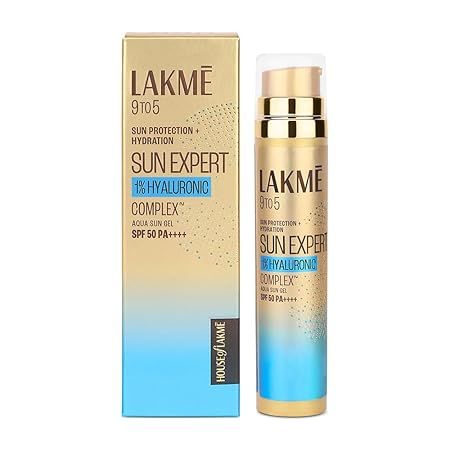Lakme Sun Expert 1% Hyaluronic Gel Sunscreen SPF 50 PA++++ for UVA/B,No white cast,for hydration 56G