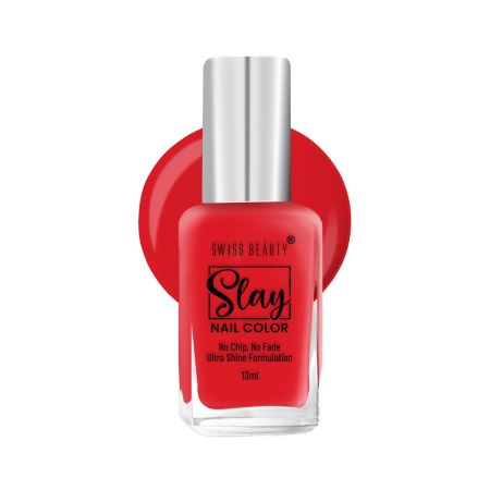 Swiss Beauty Slay Nail Color | Glossy Finish, Long Lasting Nail Paint| Chip resistant, Quick drying Nail Polish | Shade- Pop Red, 13ml