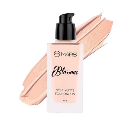 MARS Blossom Soft Matte Full Coverage Foundation Lotion For All Skin Types|Blendable And Buildable|Flawless Base Full Coverage Foundation For Face Makeup(30 Ml)(01-Porcelain),Pack Of 1