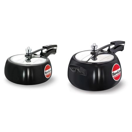 Hawkins Hard Anodised Contura Inner Lid Pressure Cooker Combo Set, Black (3.5 litre and 5 litre)