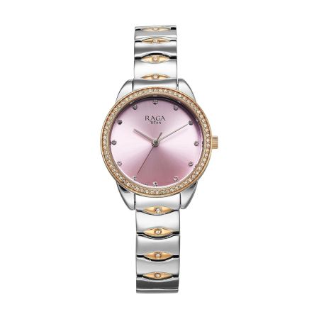 Titan Raga Showstopper Quartz Analog Purple Dial Metal Strap Watch for Women-NS95281KM01/NT95281KM01