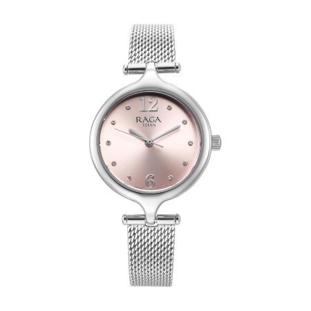 Titan Raga Showstopper Quartz Analog Pink Dial Metal Strap Watch for Women-95268SM01/NT95268SM01