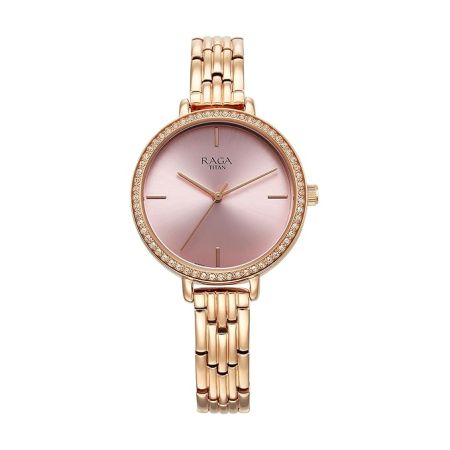Titan Raga Showstopper Quartz Analog Pink Dial Metal Strap Watch for Women-95286WM01/NT95286WM01