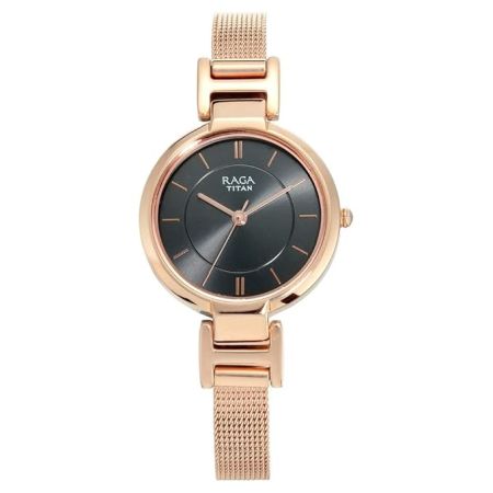 Titan Raga Viva Anthracite Dial Women Analog Rose Gold Watch With Metal Strap-NS2608WM02