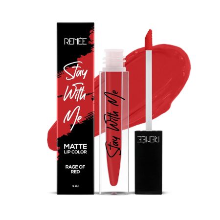 RENEE Stay With Me Matte Lip Color, Long Lasting, Non Transfer, Water & Smudge Proof, Light Weight Liquid Lipstick, Rage of Red, 5ml