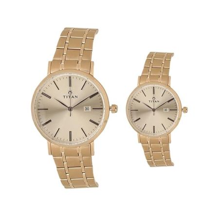 Titan Unisex Metal Modern Bandhan Analog Pink Dial Watch 9400294202Wm01/Nn9400294202Wm01/Np9400294202Wm01, Band Color-Rose Gold