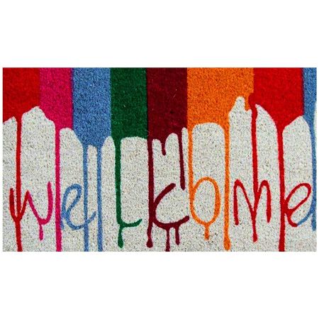 Onlymat Coir Welcome Mat for Entrance, Non-Slip Door Rectangular Rug with Heavy Duty PVC Backing, Perfect for Indoor-Outdoor Use with Welcome Print, Multicolor, 23.53"x17.72