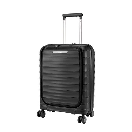 Safari Select Aerolite 55 CM Small Cabin Black Front Open Hard Shell Double Spinner Trolley/Luggage Bag with TSA Lock, Dual 8 Wheels and Anti-Theft Zipper
