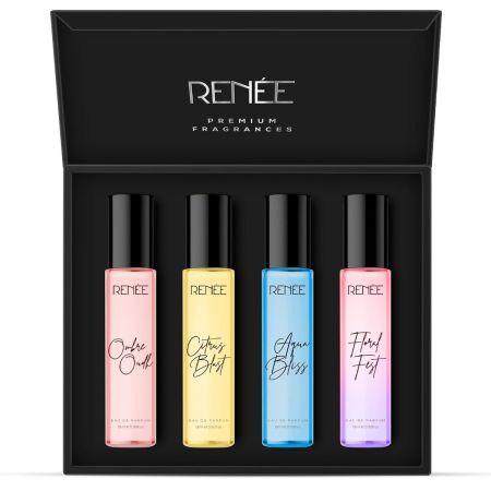 RENEE Women's Signature Perfume Gift Set Pack of 4 Eau De Parfum- Long-Lasting Premium Scents, Floral Fest, Aqua Bliss, Citrus Blast, Ombre Oud, Travel Friendly, Fragrances for All The Occasion, 15ml each
