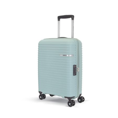 American Tourister Liftoff 55 Cms Small Cabin Polypropylene Hard Sided Double Spinner Wheel Luggage/Trolley Bag/Speed_Wheel 4 Wheel Suitcase (Seafoam Blue)