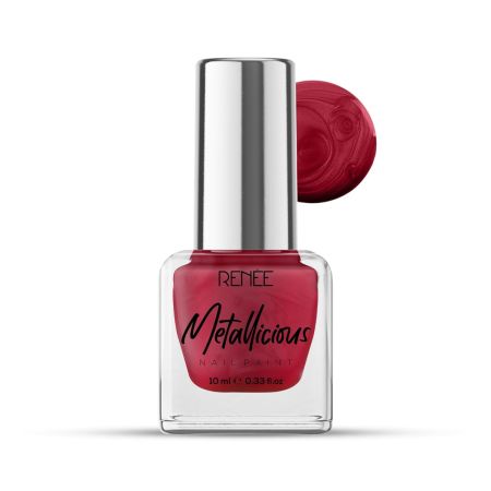 RENEE Metallicious Nail Paint- Christmas Red 10ml | Quick Drying, Metallic Finish, Long Lasting, Chip resisting Formula with High Shine & Full Coverage | Acetone & Paraben Free
