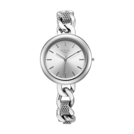 Titan Raga Showstopper Quartz Analog Silver Dial Metal Strap Watch for Women-NS95265SM01/NT95265SM01