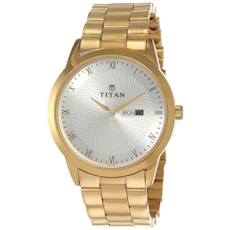 Titan Regalia Quartz Analog with Day and Date Silver Dial Stainless Steel Strap Watch for Men-NS1584YM02/NT1584YM02