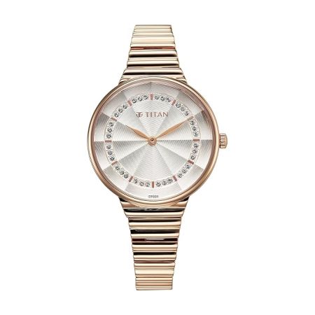 Titan Aura Quartz Analog Silver Dial Stainless Steel Strap Watch for Women-95245WM02/NT95245WM02