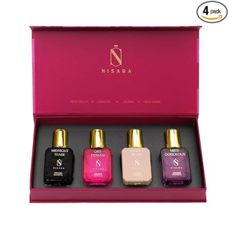Nisara Long Lasting Women Perfume Gift Set 4x15ml for Christmas & New Year with | Midnight Tease | Girl Power | Vanilla Rush | Miss Gorgeous | Travel & Pocket friendly perfume kit for all moods & occasions | Perfume for Women